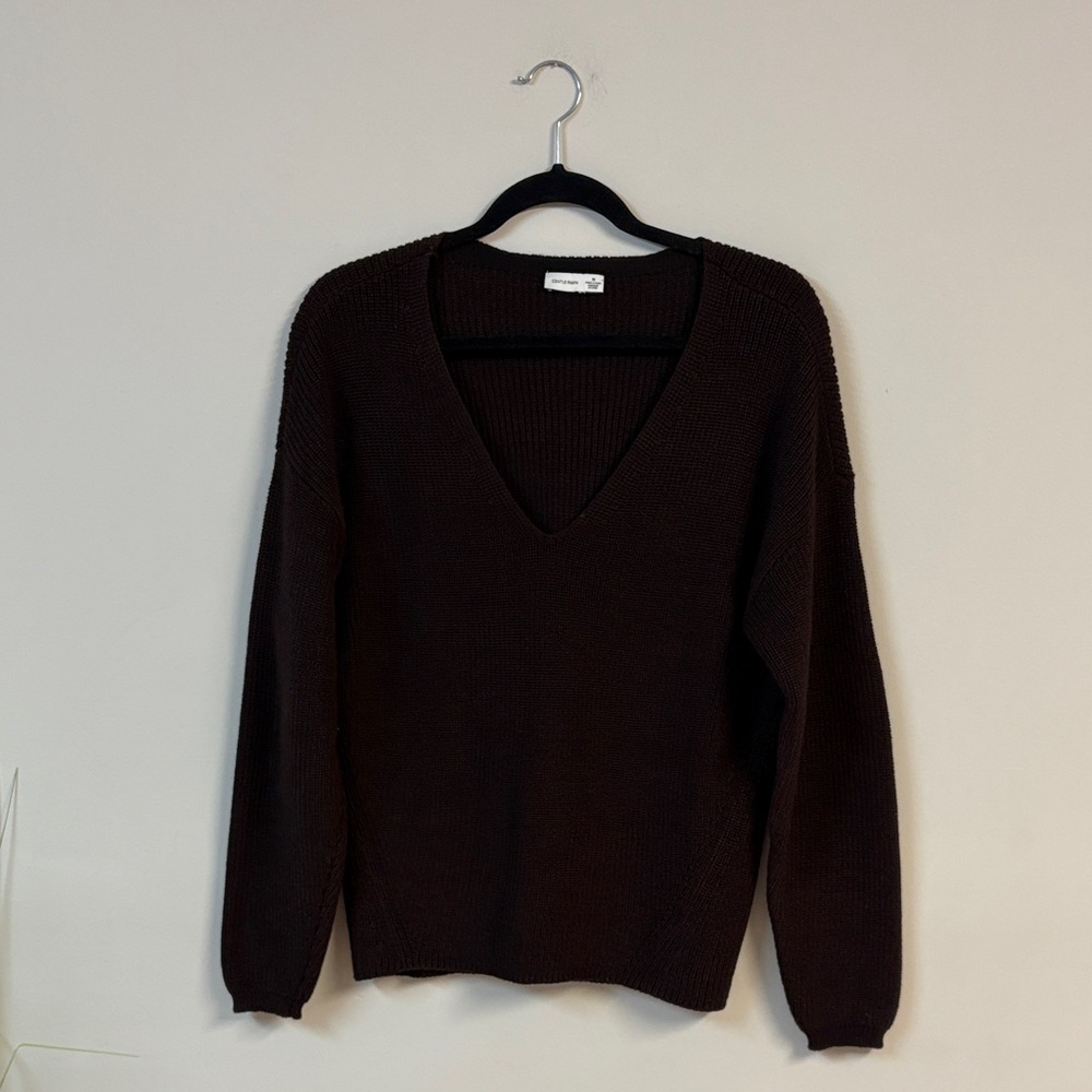 BNWOT Gentle Fawn Women's Dark Brown Tucker Pullover V-Neck Sweater size M - Picture 2 of 5